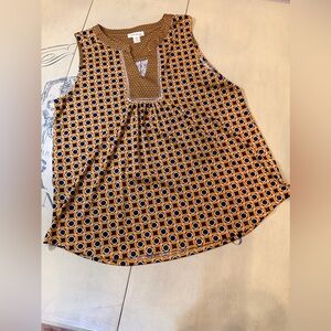 Faith and Joy Navy & Mustard Sleeveless Blouse. Coordinating patterns.